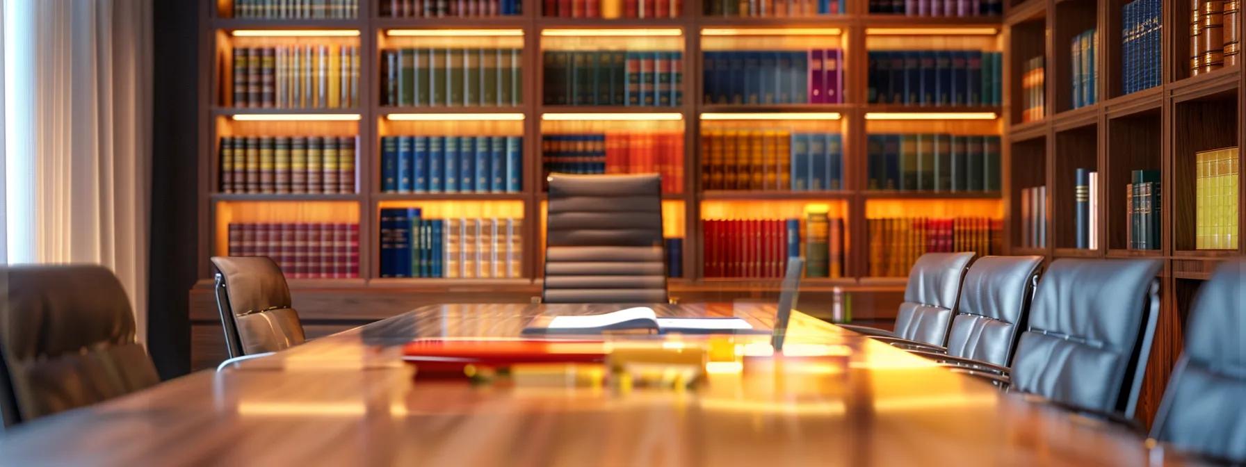 a professional attorney's office, featuring a sleek conference table and a backdrop of legal books, where a client and attorney engage in a focused discussion, surrounded by modern technology for seamless communication. a professional attorney's office, featuring a sleek conference table and a backdrop of legal books, where a client and attorney engage in a focused discussion, surrounded by modern technology for seamless communication.