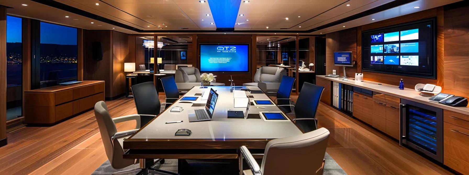a sleek, modern office space features a polished conference table surrounded by open folders and digital tablets, showcasing a professional discussing the strategic formulation of a revocable living trust for seamless probate avoidance.