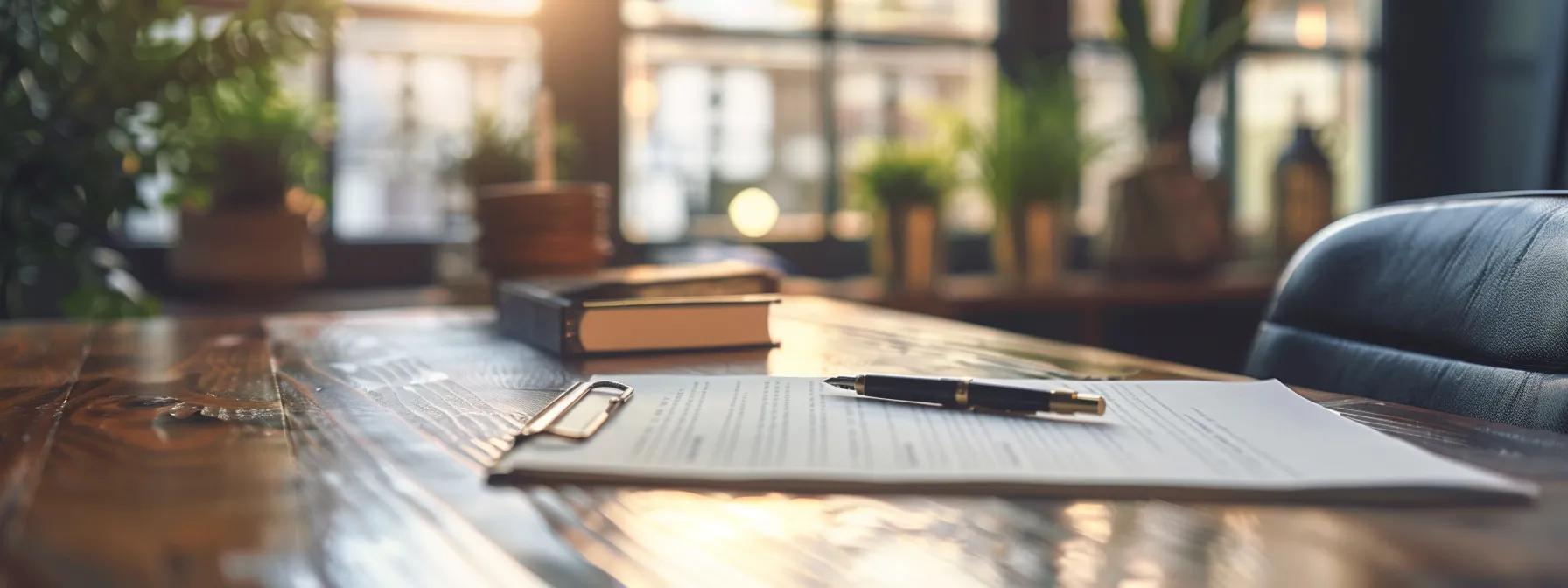 a sophisticated office setting features a polished wooden table with an open legal document and a sleek pen, symbolizing the critical roles of a last will and power of attorney in estate planning.