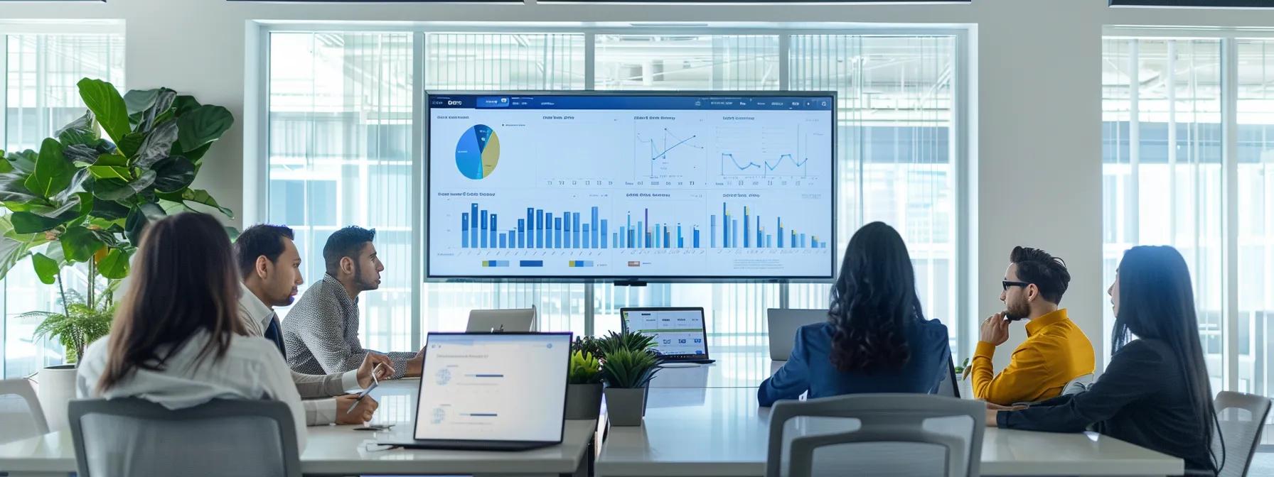 a modern law office featuring sleek, cutting-edge technology with a large digital display showcasing data analytics on ai integration, while a diverse group of legal professionals engages in an animated discussion around a conference table, embodying the transformative adoption of ai tools in their practice.