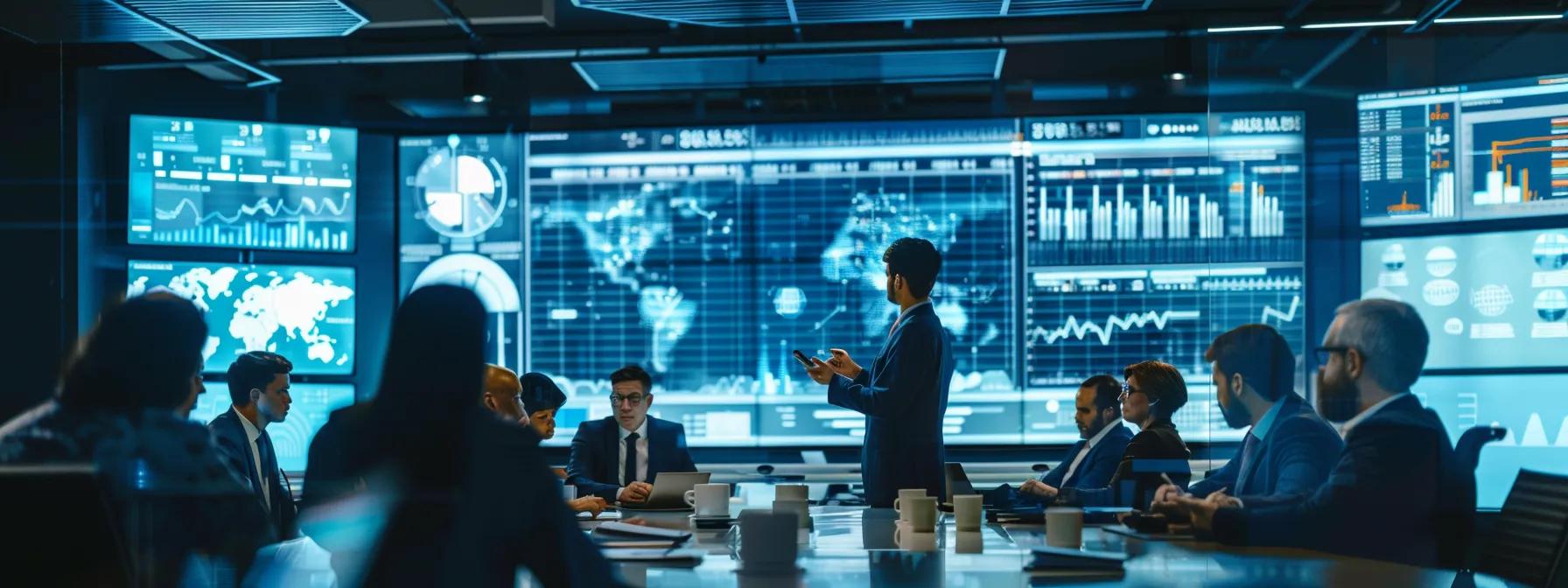 a modern law office is depicted with diverse legal professionals engaged in a collaborative evaluation session, surrounded by digital screens displaying data analytics and workflow charts, highlighting an intense discussion on the integration of ai tools to enhance efficiency and security.