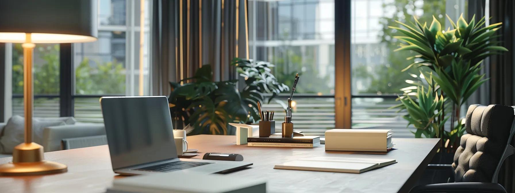 a sleek, modern office environment showcases a professional consultation between an estate planning attorney and a client, with organized documents and a laptop open on the table, highlighting the meticulous process of establishing a trust or will in the hudson valley.