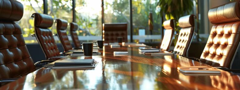 a sophisticated office setting in the hudson valley, featuring a polished wooden conference table surrounded by leather chairs, with documents and digital devices neatly arranged, symbolizing the importance of strategic estate planning after retirement.