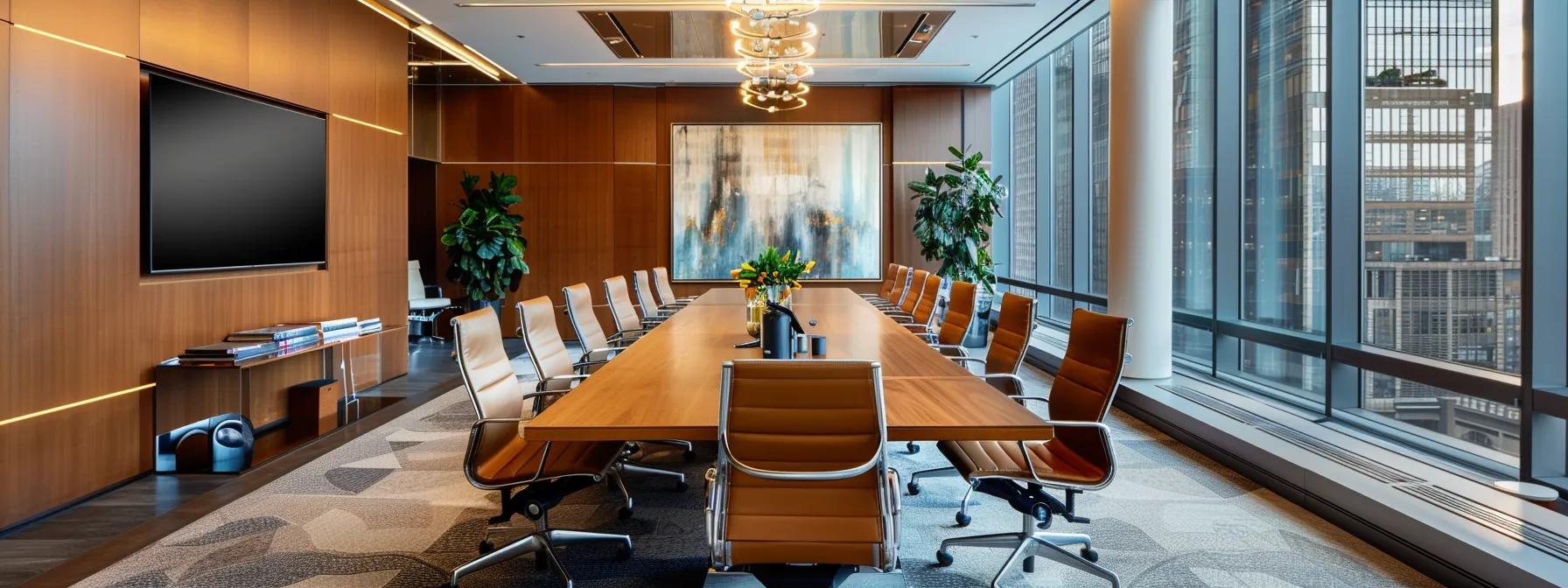 a sophisticated office setting showcases a modern conference table adorned with financial statements, investment portfolios, and legal documents, highlighting a professional discussion about the management and ongoing requirements of children's trusts in new york.