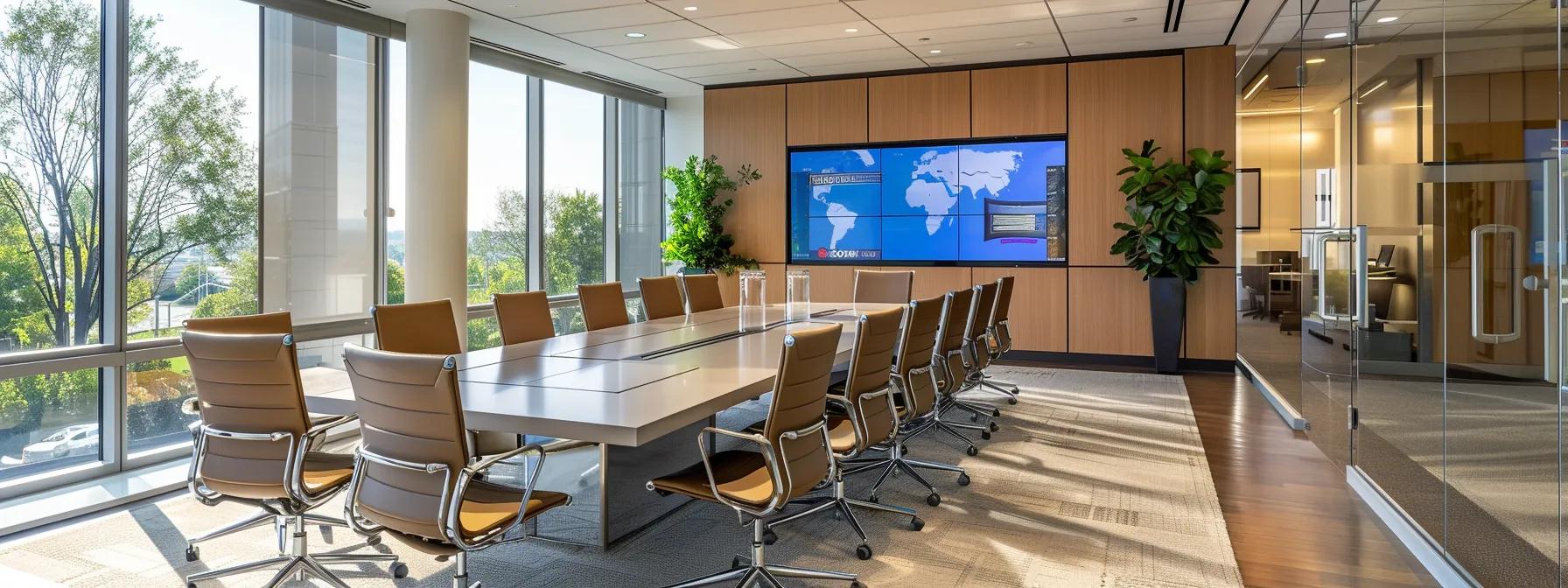 an elegant, modern office in the hudson valley, featuring a sleek conference table with a digital presentation on trusts, surrounded by affluent professionals engaged in a focused discussion about estate planning strategies.